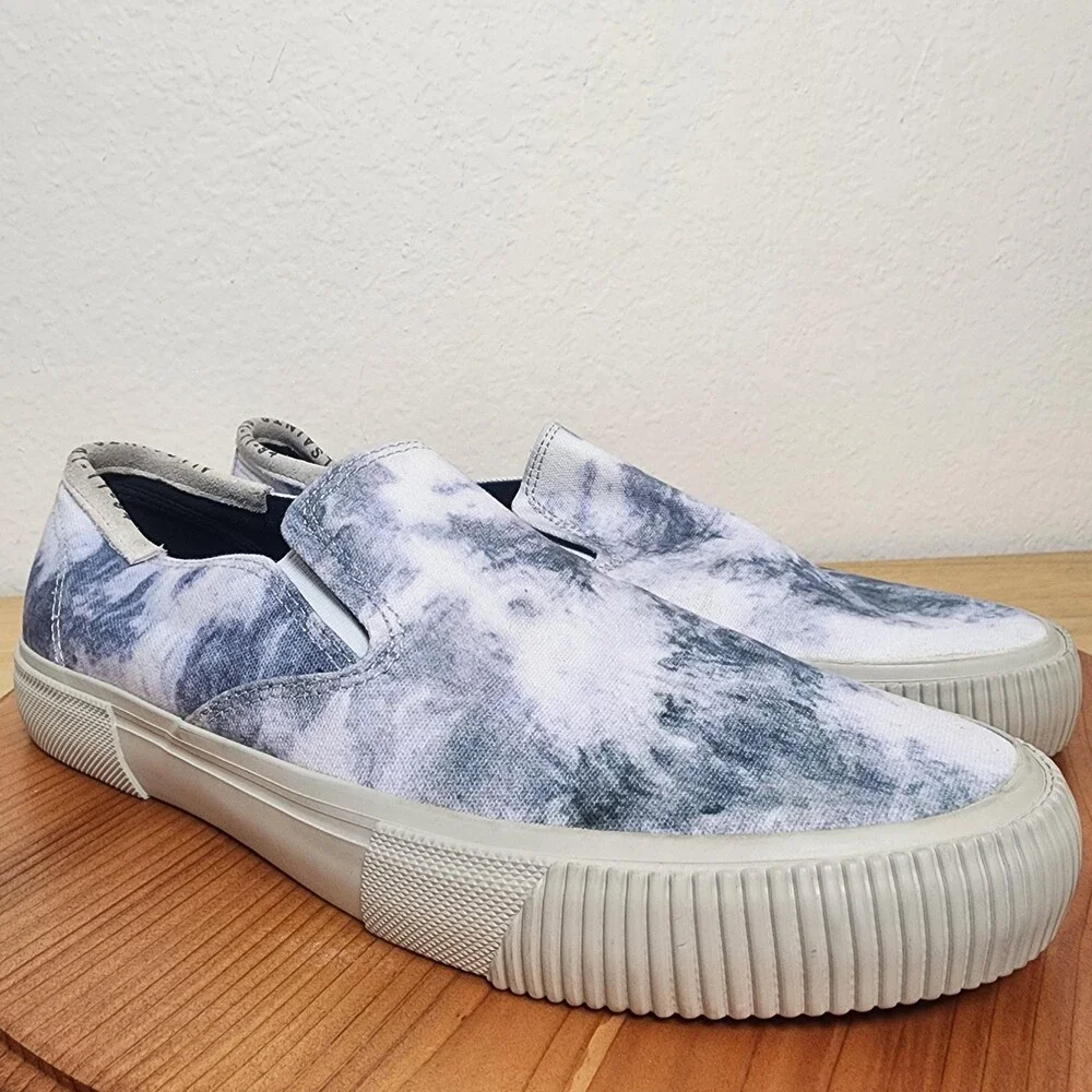 AllSaints Manny Shoes Mens Size 9 Gray Blue Tie Dye Slip On Canvas Sneakers